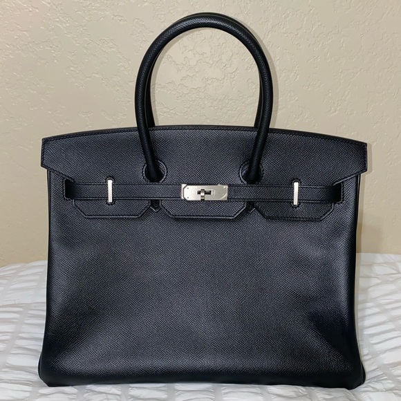 HP🎉RARE HERMÈS BIRKIN BRUSHED PALLADIUM HW EPSOM BLACK LEATHER 35 cm - Picture 12 of 16